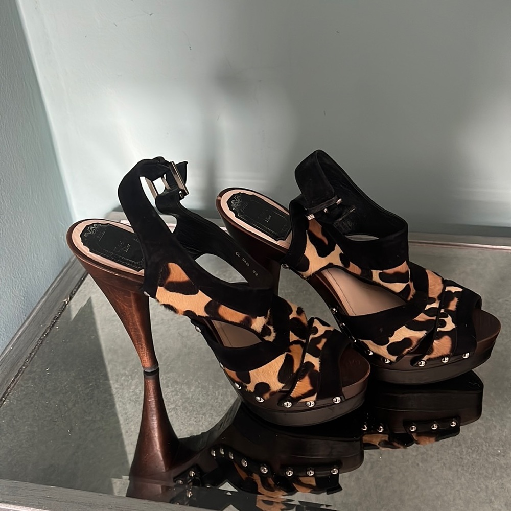Christian Dior Animal Print Heeled Sandal, Size 39